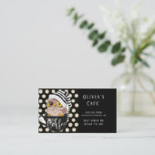 Morning Owl Black Tan Polka Dots Coffee Cafe" Visitekaartje (Staand voorkant)