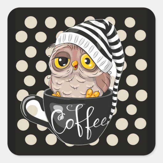 Morning Owl Black Tan Polka Dots Vierkante Sticker (Voorkant)