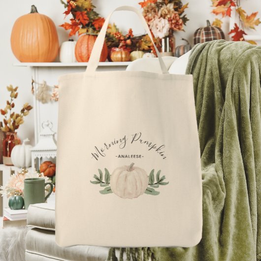 Morning Pumpkin Herfst Waterverf en naam Tote Bag