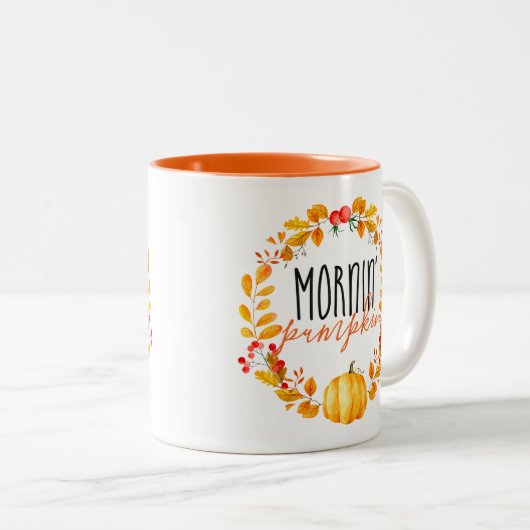Morning Pumpkin Herfst Waterverf Koffie Mok (Voorkant rechts)