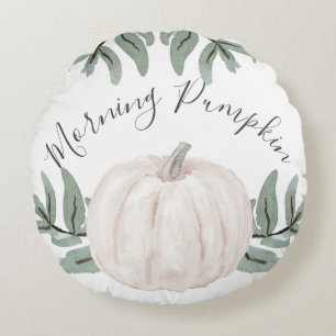 Morning Pumpkin Pastel Waterverf met Fall Leaves Rond Kussen