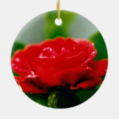 Morning Red Rose bedekt met dauwdruppels Keramisch Ornament (Achterkant)