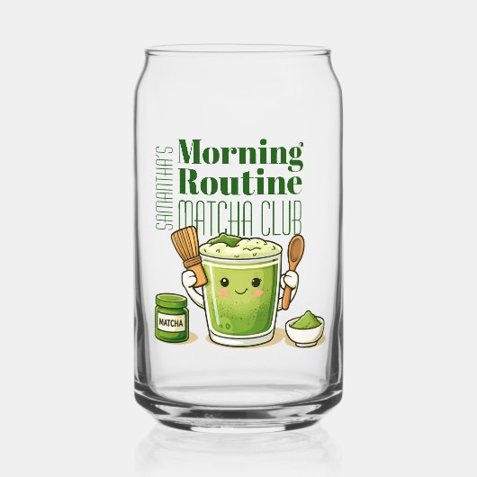 Morning Routine Matcha Club Personaliezed Blikvorm Glas (Voorkant)