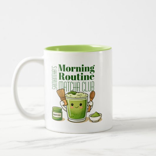 Morning Routine Matcha Club Personaliezed Mug Tweekleurige Koffiemok (Links)