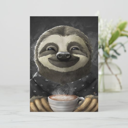Morning Sloth Coffee Black Feestdagenkaart (Staand voorkant)