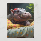Morning Snuggles: Baby Hippo ontwaakt in een mand, Briefkaart (Voorkant)