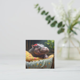 Morning Snuggles: Baby Hippo ontwaakt in een mand, Notitiekaartje