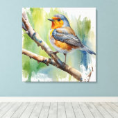 Morning Song robin vogel schilderij muurkunst Canvas Afdruk (Insitu (Houten vloer))