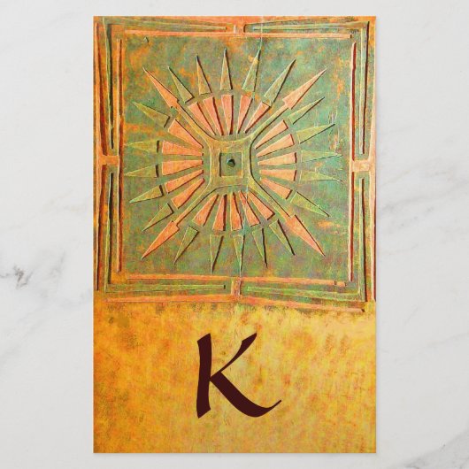 MORNING STAR MONOGRAM ,groen, bruin geel wit Briefpapier (Voorkant)