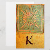 MORNING STAR MONOGRAM ,groen, bruin geel wit Briefpapier (Voorkant / Achterkant)