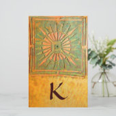 MORNING STAR MONOGRAM ,groen, bruin geel wit Briefpapier (Staand voorkant)