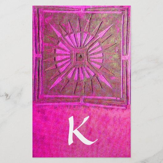 MORNING STAR MONOGRAM, roze fuchsia wit Briefpapier (Voorkant)