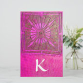 MORNING STAR MONOGRAM, roze fuchsia wit Briefpapier (Staand voorkant)