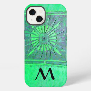 MORNING STAR, Tealgroen zwart monogram iPhone 13 Hoesje