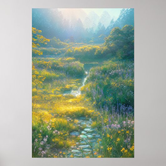 Morning Sun boven een groene riempel Poster (Voorkant)