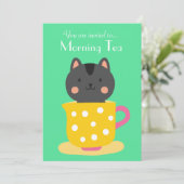 Morning Tea retro kat tea Cups party Kaart (Staand voorkant)