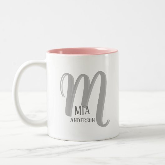 Morning Vibe Persoonlijk Monogram Tweekleurige Koffiemok (Links)