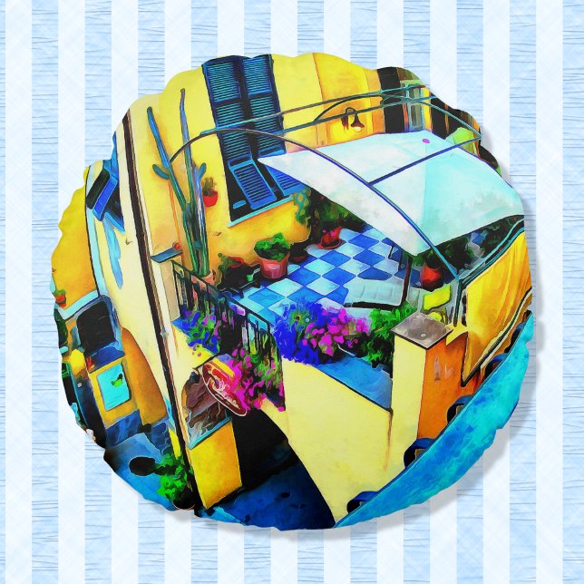 Morning View from a Cinque Terre Balcony Rond Kussen (Creator heeft geüpload)