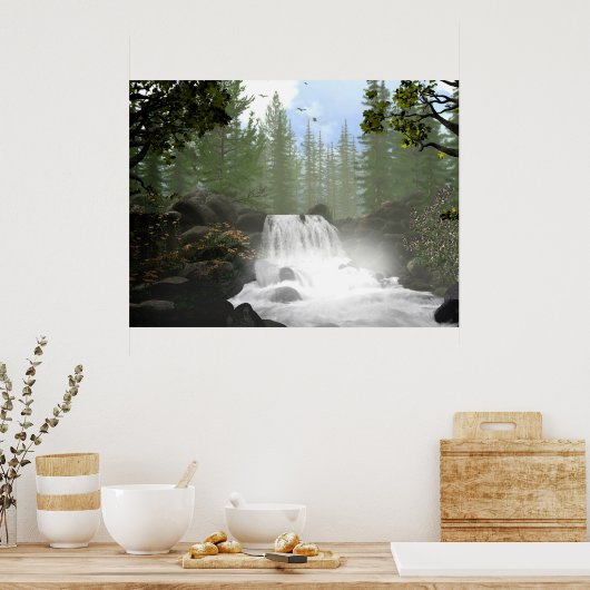 Morning Waterfall Poster (Keuken)