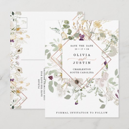 Morning Wildflower | Geometrisch sparen de Datum Aankondigingskaart (Voorkant / Achterkant)