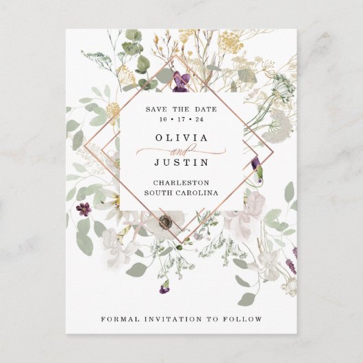 Morning Wildflower | Geometrisch sparen de Datum Aankondigingskaart (Voorkant)