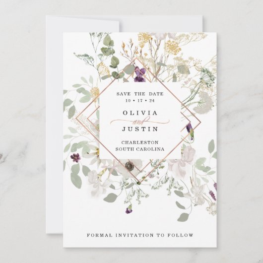 Morning Wildflower | Roos Gold Geometric White Save The Date (Voorkant)