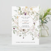 Morning Wildflower | Roos Gold Geometric White Save The Date (Staand voorkant)