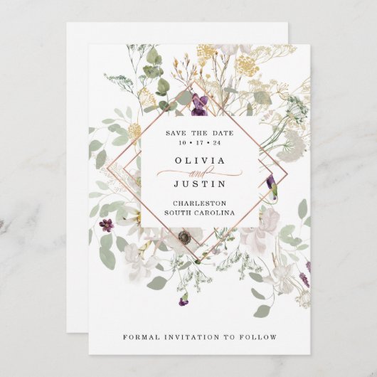 Morning Wildflower | Roos Gold Geometric White Save The Date (Voorkant / Achterkant)