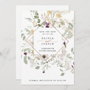 Morning Wildflower Roos Gold Geometric White Save The Date