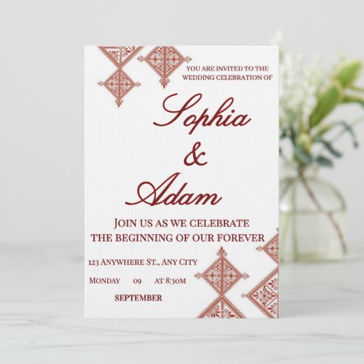 Moroccan Berber Pattern Wedding Invitation Kaart (Staand voorkant)