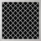 Moroccan Black White Quatrefoil Pattern Poster (Voorkant)