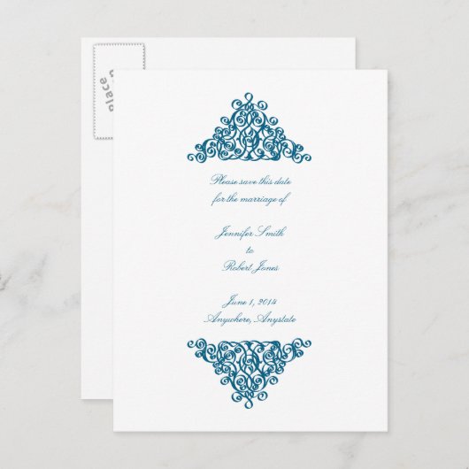 Moroccan Blue Save the Date Briefkaart (Voorkant / Achterkant)