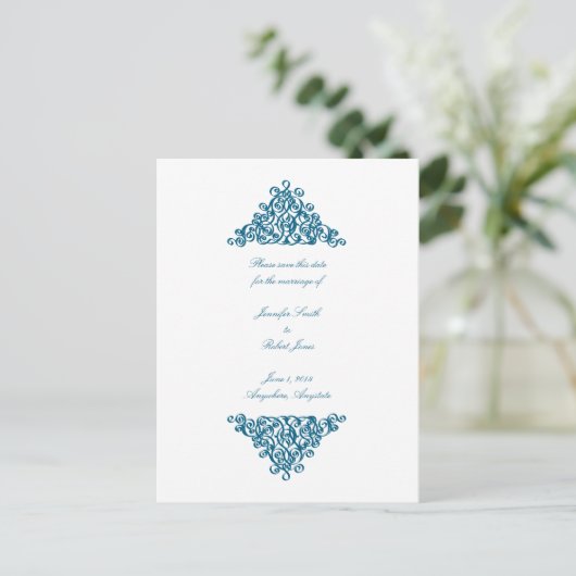 Moroccan Blue Save the Date Briefkaart (Staand voorkant)