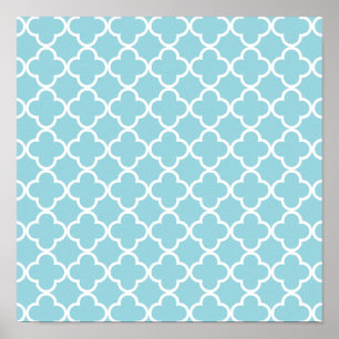 Moroccan Blue White Quatrefoil Pattern Poster