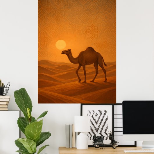 Moroccan Desert Camel Sunset Poster (Thuiskantoor)