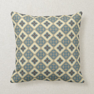 Moroccan Floral Tile Pattern Blue Tan Red Kussen