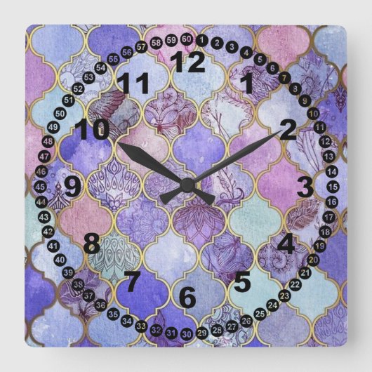 Moroccan Glass Tegel Vierkante Klok (Voorkant)