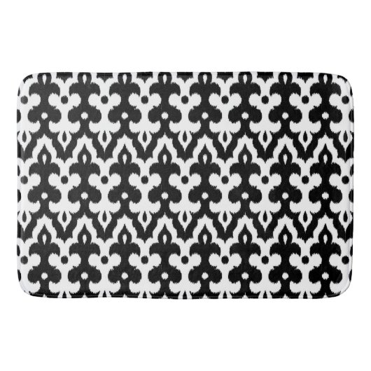 Moroccan Ikat Damask Pattern, Black and White Badmat (Voorkant)