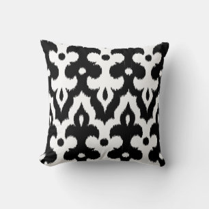 Moroccan Ikat Damask Pattern, Black and White Kussen