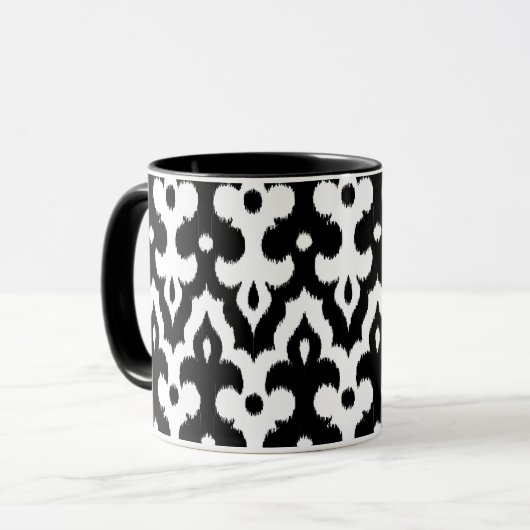 Moroccan Ikat Damask Pattern, Black and White Mok (Voorkant links)