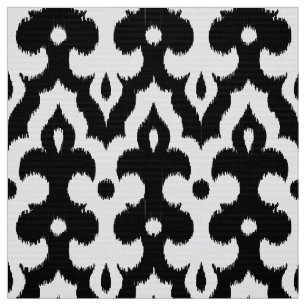 Moroccan Ikat Damask Pattern, Black and White Stof