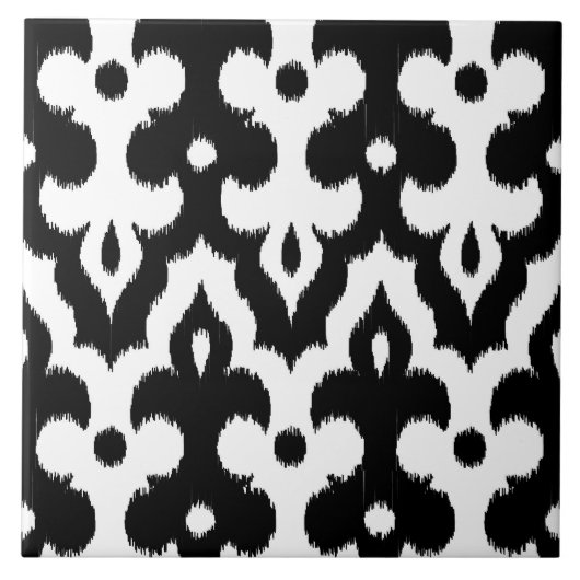 Moroccan Ikat Damask Pattern, Black and White Tegeltje (Voorkant)