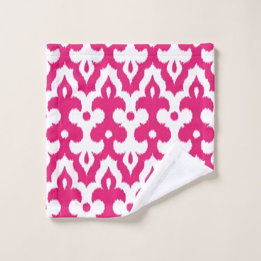 Moroccan Ikat Damask Pattern, Fuchsia Pink & White Bad Handdoek (Wasdoekje)
