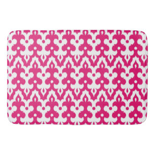 Moroccan Ikat Damask Pattern, Fuchsia Pink & White Badmat