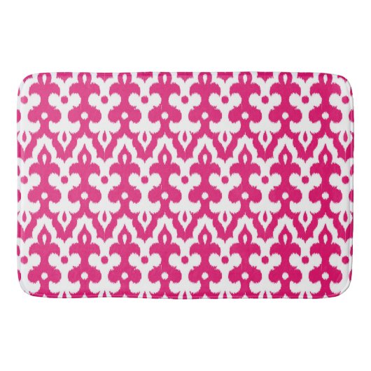 Moroccan Ikat Damask Pattern, Fuchsia Pink & White Badmat (Voorkant)