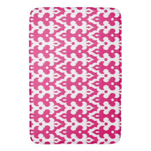 Moroccan Ikat Damask Pattern, Fuchsia Pink & White Badmat (Voorkant Verticaal)