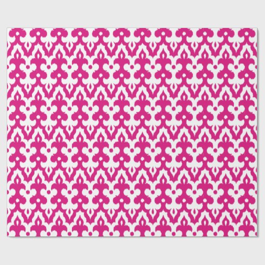 Moroccan Ikat Damask Pattern, Fuchsia Pink & White Cadeaupapier (Vlak)