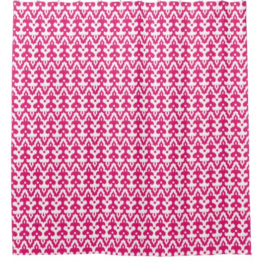 Moroccan Ikat Damask Pattern, Fuchsia Pink & White Douchegordijn (Voorkant)