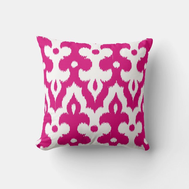 Moroccan Ikat Damask Pattern, Fuchsia Pink & White Kussen (Voorkant)