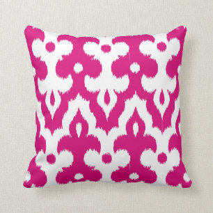 Moroccan Ikat Damask Pattern, Fuchsia Pink & White Kussen